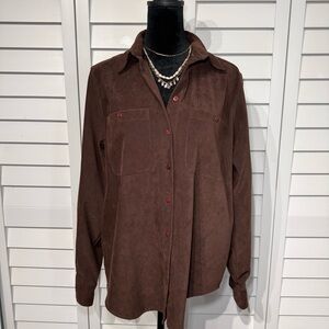CB Carry Back Brown Faux Suede Button Down Shirt | Size 6